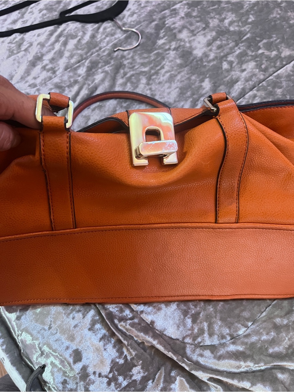 Classic Orange Leather Shoulder Bag
